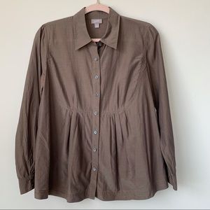 J.Jill Brown Pleated Cotton Silk Blouse Size Small